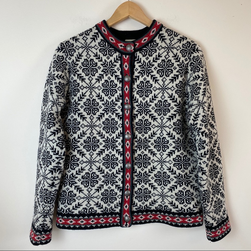 LL Bean Nordic Fair Isle Snowflake Cardigan